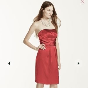 David's Bridal Red Short Strapless Charmeuse Dress with Pockets